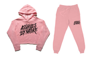 Assholes By Nature "Crop Top and Bottom" Pink SweatSuit.