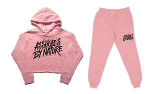 Assholes By Nature "Crop Top and Bottom" Pink SweatSuit